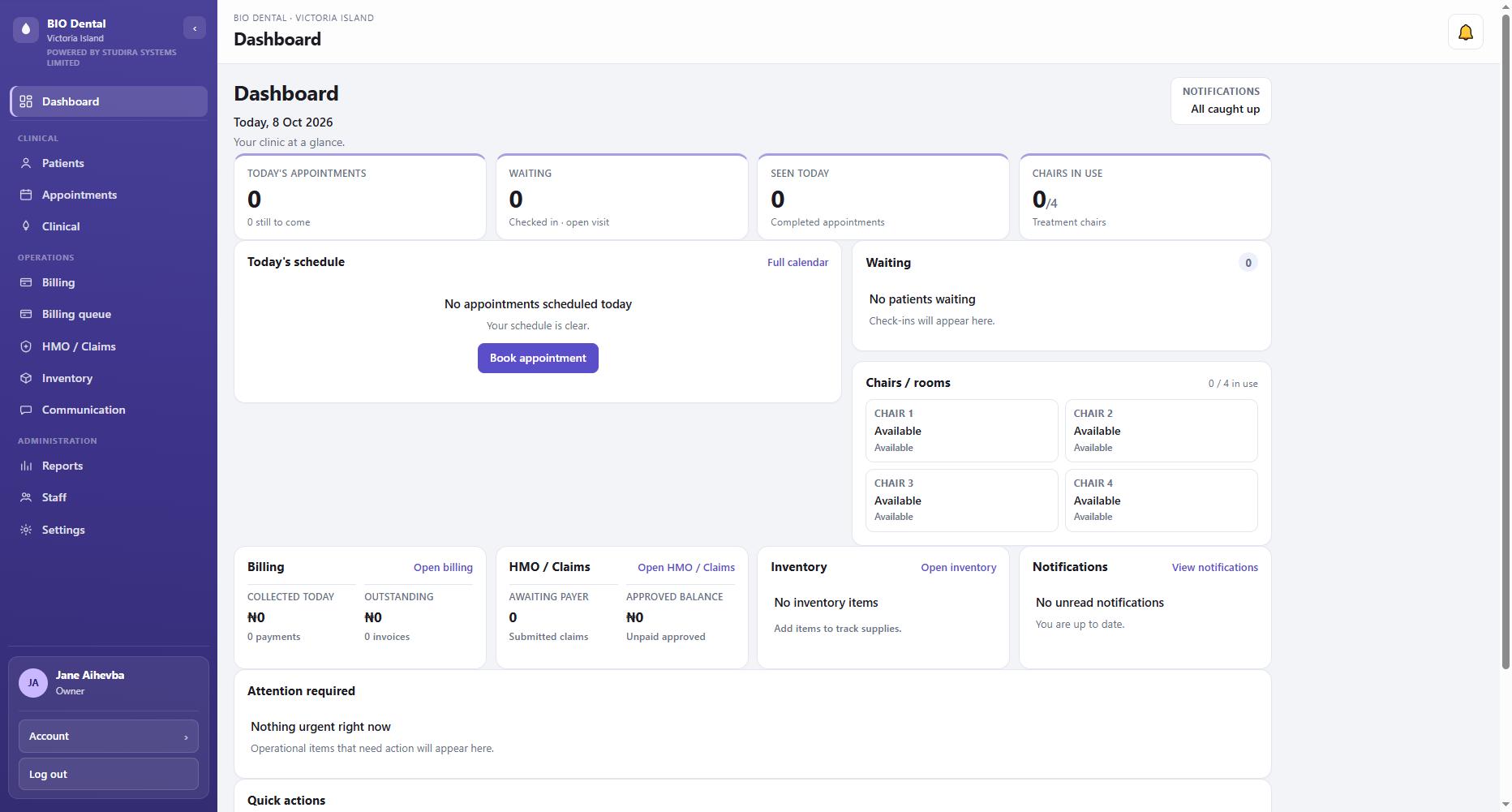 BIO Dental EMR operational dashboard